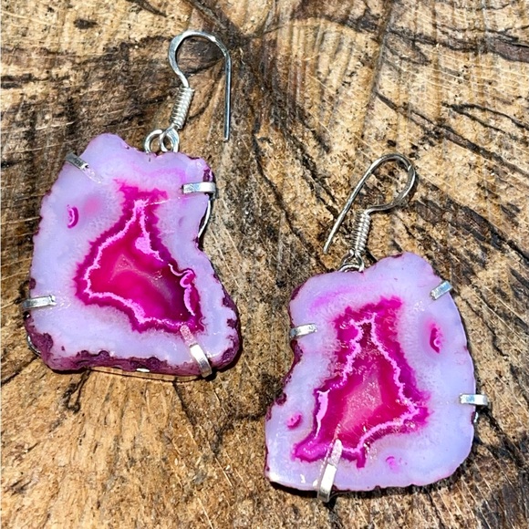 Pink Drusy Solar Agate Pendant & Earrings Set - Picture 9 of 11
